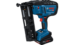 Blue Bosch Professional battery nailer on a white background.