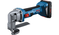 A blue Bosch Professional battery cutter lies on a white background.