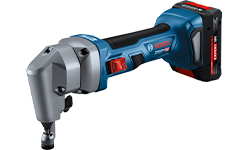 A blue Bosch Professional cordless screwdriver on a light background.