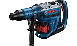 Blue Bosch Professional hammer drill with black grip support.