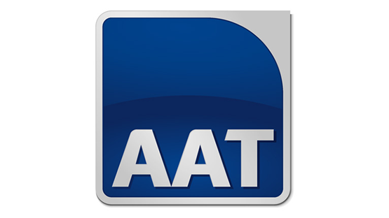 AAT logo in blue and white, rectangular shape with rounded corners.