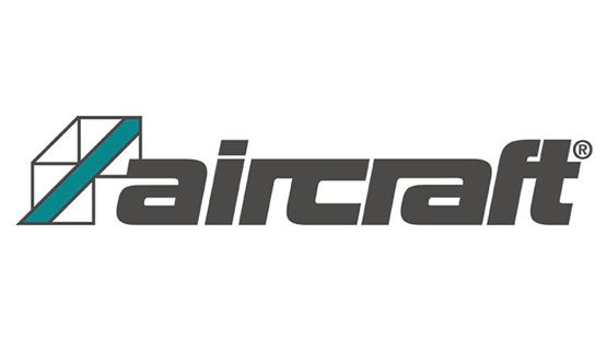 Logo of Aircraft with stylized shapes and clear lettering.