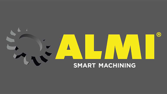 Logo of ALMI in yellow and gray with the text "SMART MACHINING".