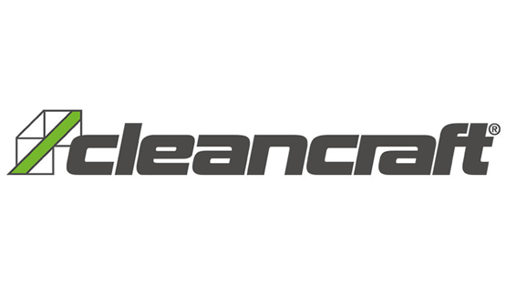 Logo of CleanCraft with green and gray text and geometric shapes.
