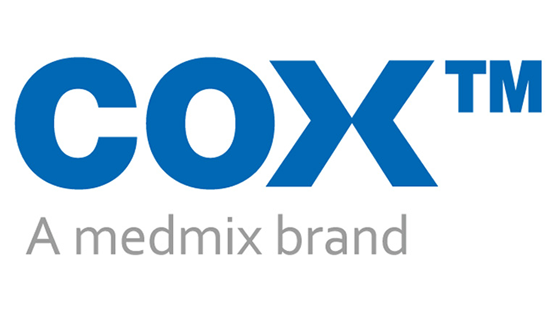 Logo of COX, blue on a white background, with "A medmix brand".