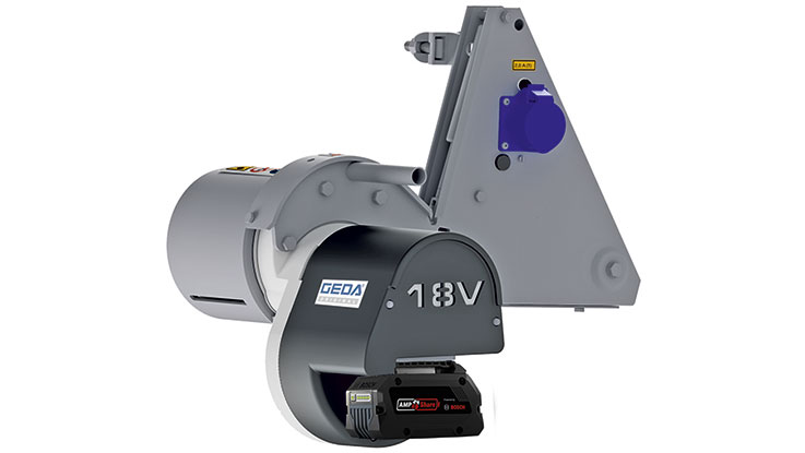 A GEDA 18V power tool with a gray housing and black battery.