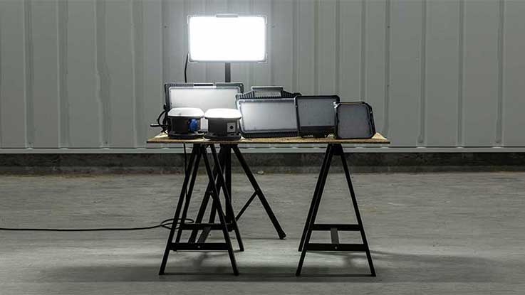 Bosch Professional tools on a table in an industrial environment.