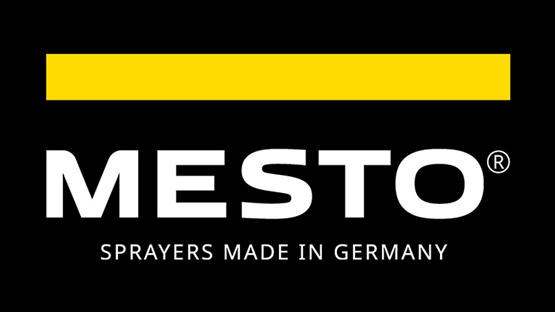 Mesto logo with yellow bar and text on black background.