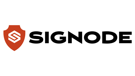 Logo of Signode with a red shield and black text.