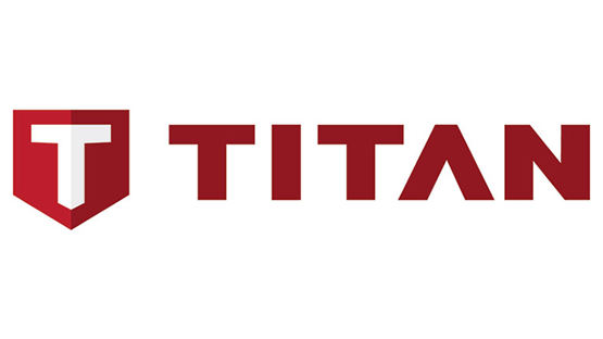Logo of TITAN in red and white, stylized with a shield.