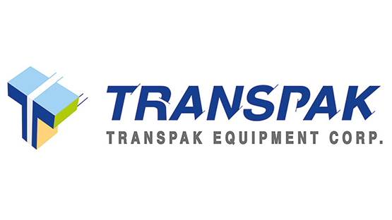 Logo of Transpak Equipment Corp. in blue and green.