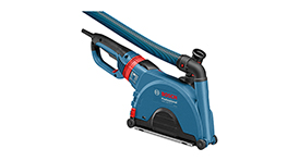 A blue Bosch Professional electric planer with vacuum cleaner connection.