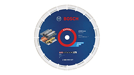 Bosch Expert diamond cutting disc in blue with white edges and product details.