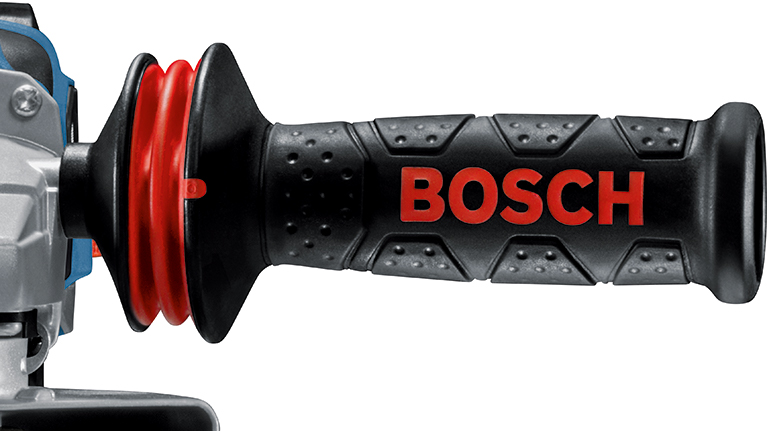 Black-red Bosch Professional tool handle with ribbed structure.