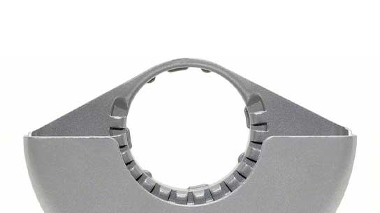 Gray Bosch Professional tool attachment with circular opening.