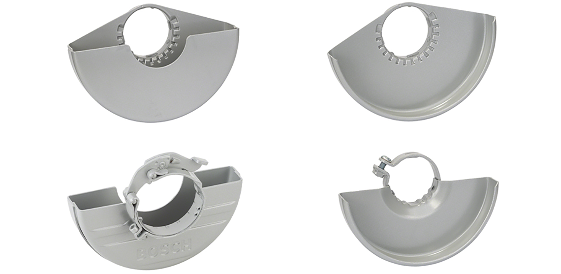 Four gray Bosch Professional tool attachments on a white background.