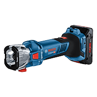 A blue Bosch Professional cordless screwdriver lies on a white background.