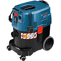 Dust Extractors A blue Bosch Professional vacuum cleaner stands on a black background.