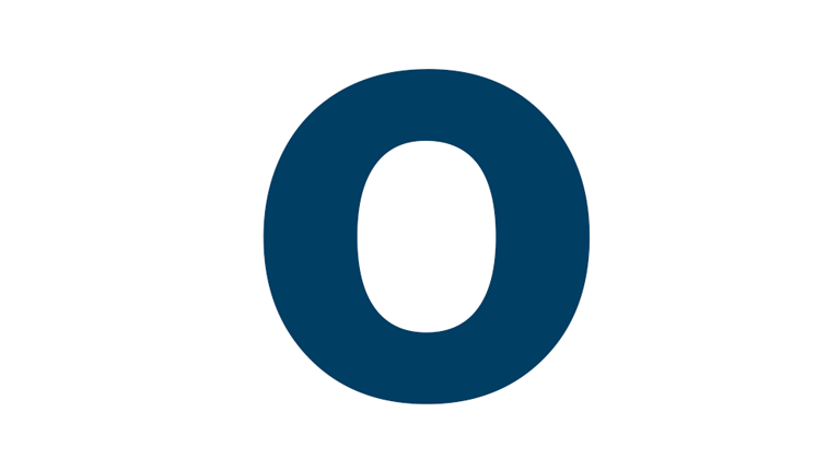 A large blue O on a white background.