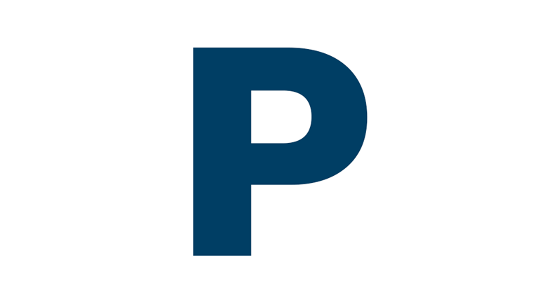 A large blue 'P' on a white background.
