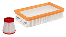 An orange Bosch Professional filter and a red dust filter.