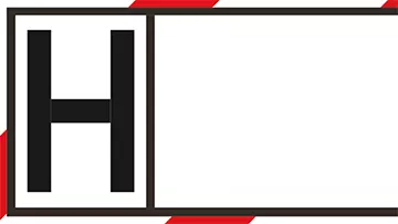 A black H on a white background with red stripes.