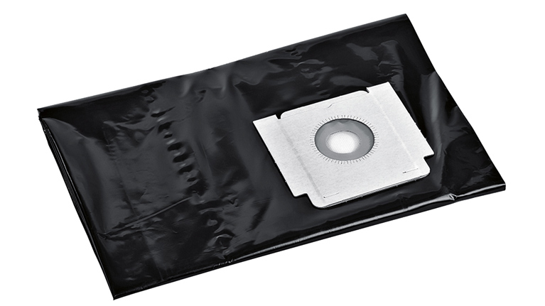 A black product package with a white, round opening.