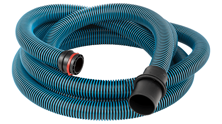 A blue Bosch Professional hose with a black end on a white background.