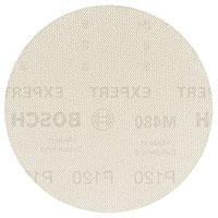 Sanding Solutions A round, beige Bosch sandpaper with labeling on it.
