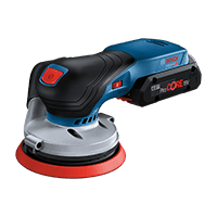Sanders A blue Bosch Professional eccentric sander with a red sanding disc.