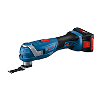 Multi-tools A blue Bosch Professional cordless multifunction tool is lying on a black background.