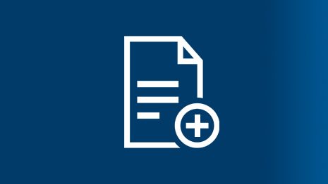 White document icon with plus sign on blue background.