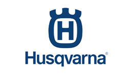 Husqvarna logo in blue with stylized H and crown.