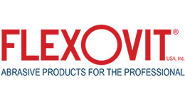 Logo of Flexovit, red and blue, for professional grinding products.