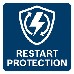 A blue sign with a lightning bolt and the text "Restart Protection".